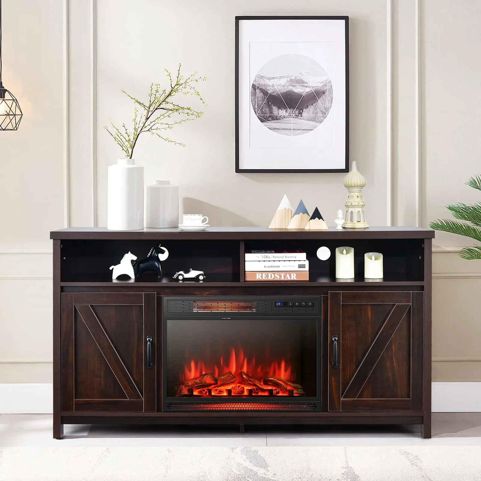 Tangkula Electric Fireplace TV Stand, 59 Inches TV Console