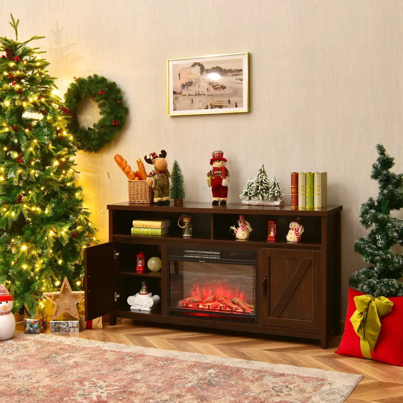 Tangkula Electric Fireplace TV Stand, 59 Inches TV Console