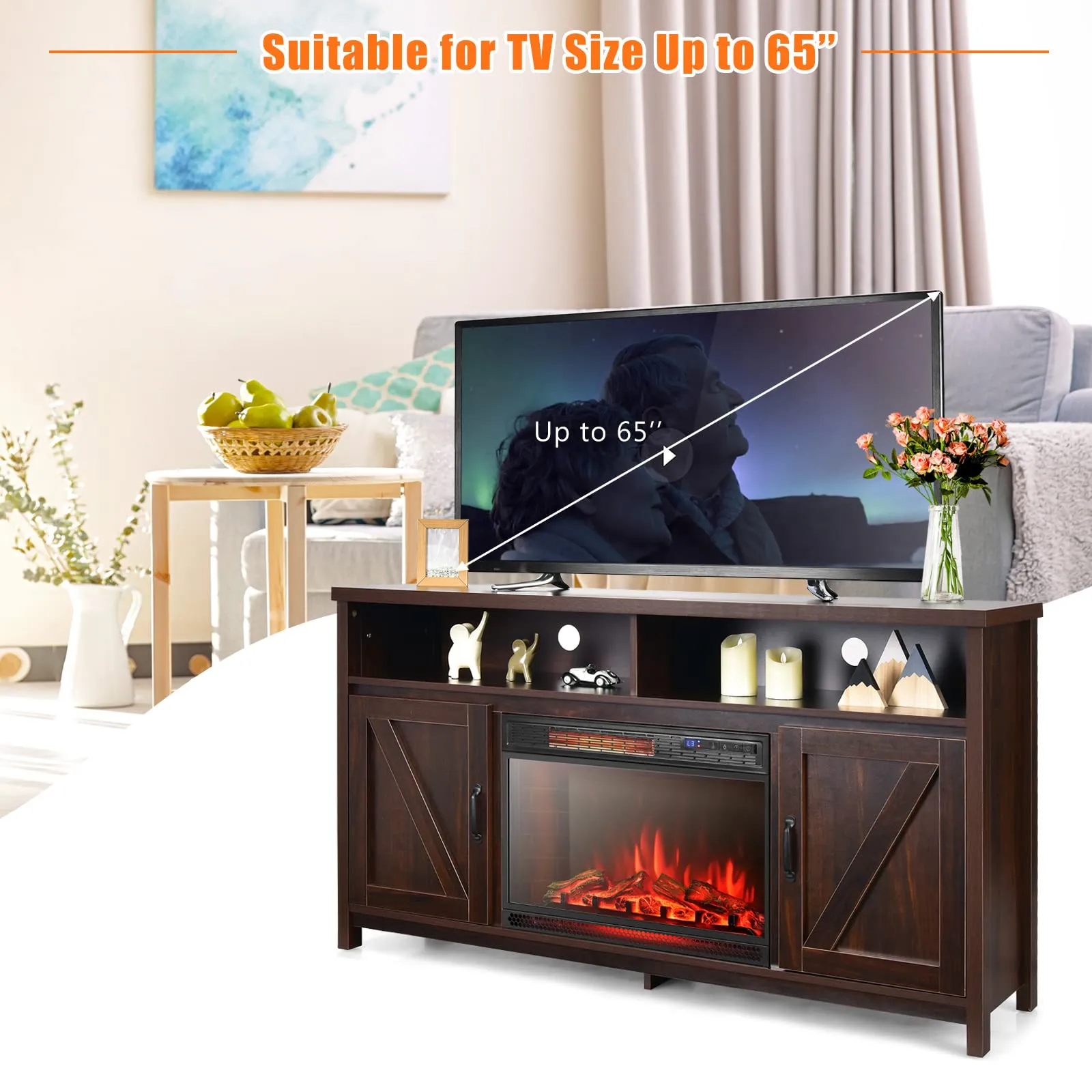Tangkula Electric Fireplace TV Stand, 59 Inches TV Console