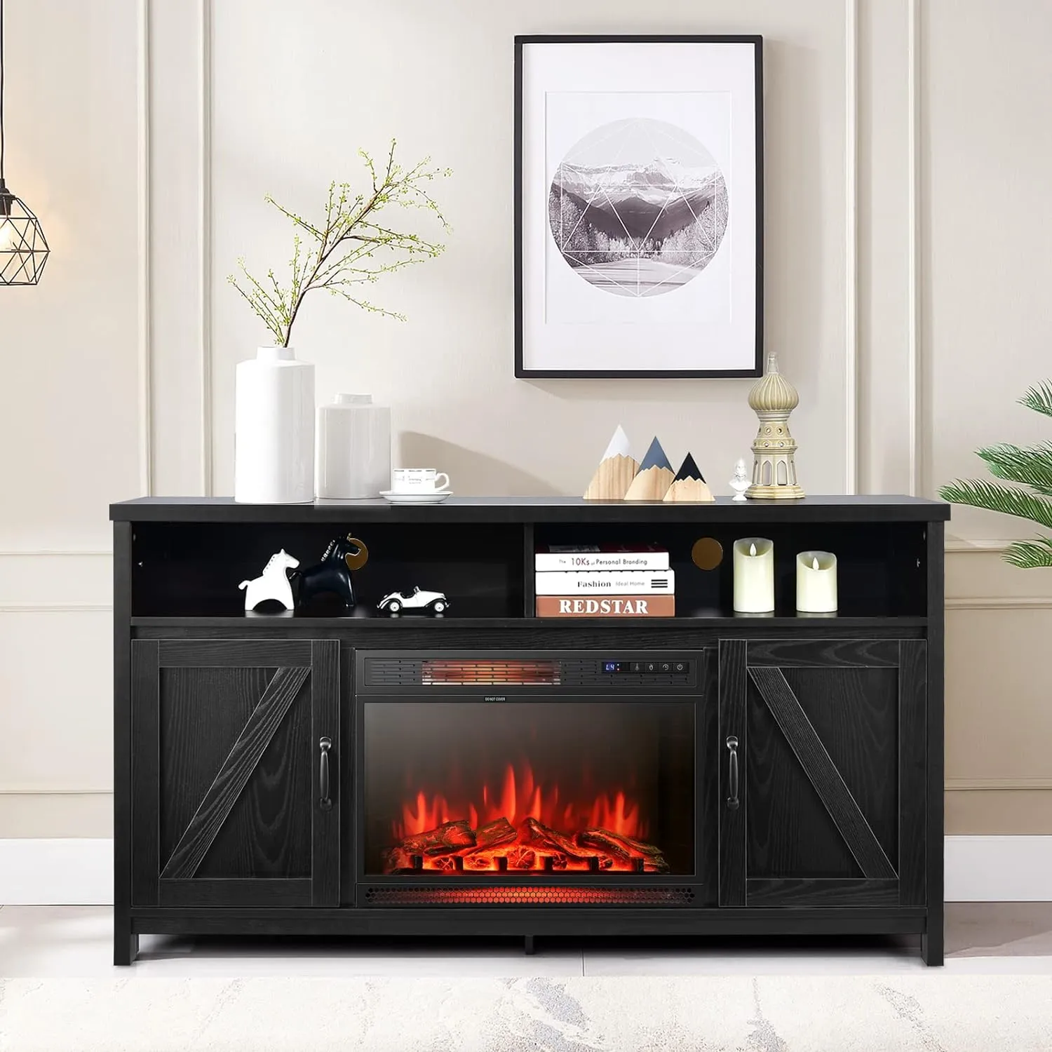 Tangkula Electric Fireplace TV Stand, 59 Inches TV Console