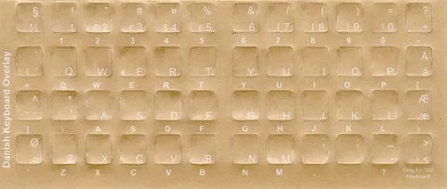 Transparent Danish White Characters for Dark Keyboard, Keyboard Stickers, Overlays, Labels