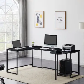 U-shaped Computer Desk, Industrial Corner Writing Desk with CPU Stand, Gaming Table Workstation Desk for Home Office (Black)