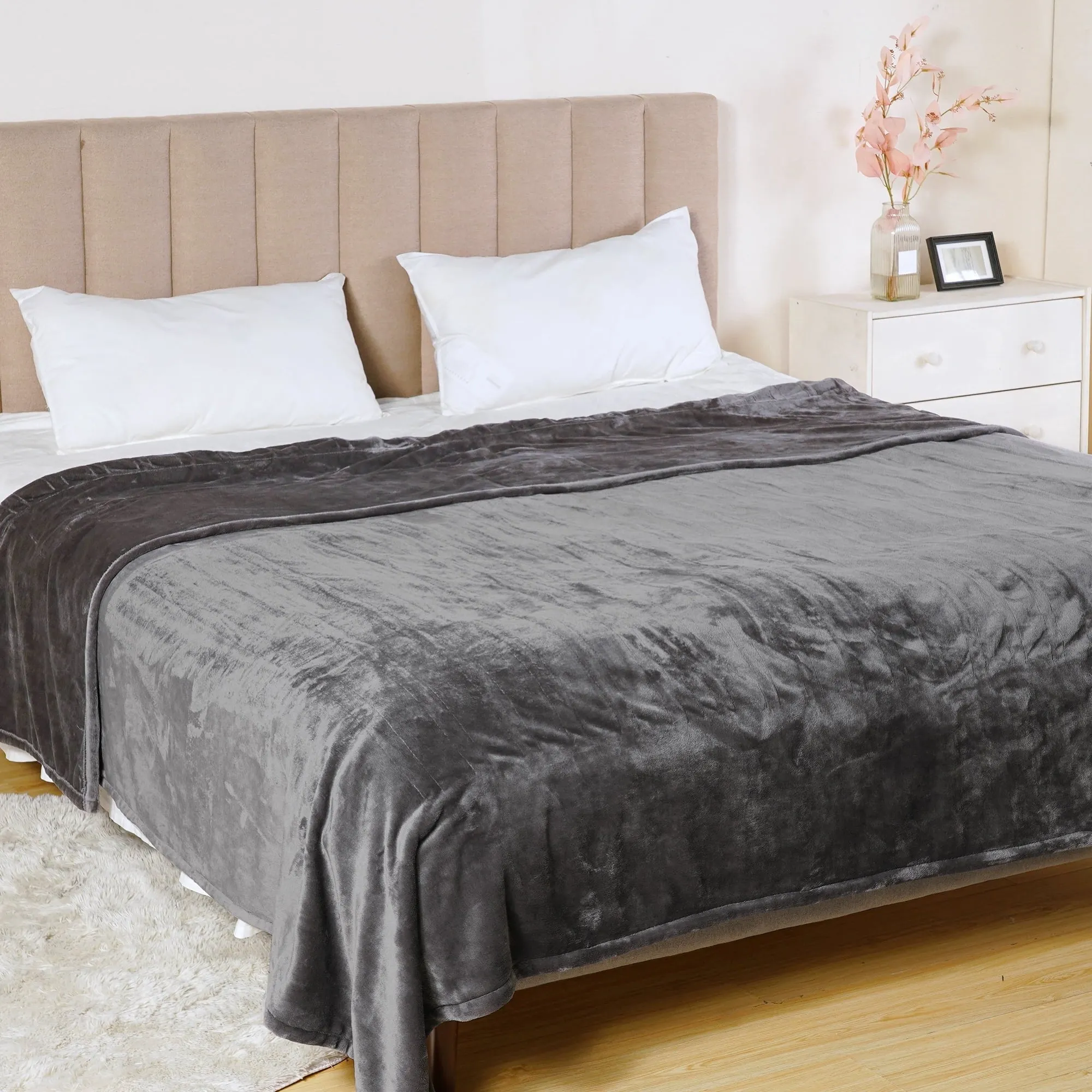 versatile CozyHom King Electric Heated Blanket Dual Control, Electric Throw Bed Blanket for King with10 Heat Settings and Automatic Shut-Off Timer, Gray