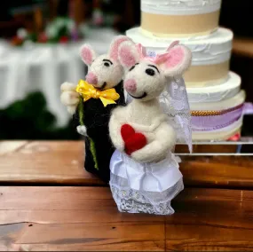 Wool Felted Hand Made Bride and Groom Mice
