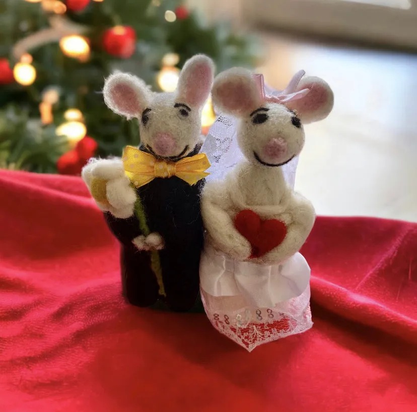 Wool Felted Hand Made Bride and Groom Mice