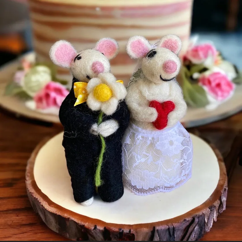 Wool Felted Hand Made Bride and Groom Mice