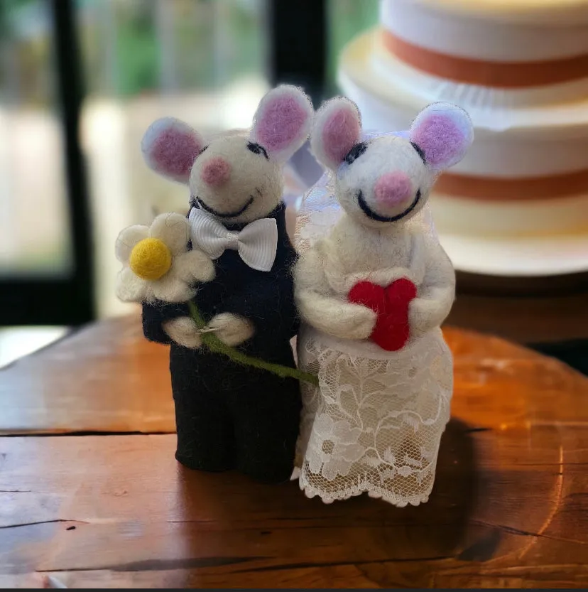 Wool Felted Hand Made Bride and Groom Mice
